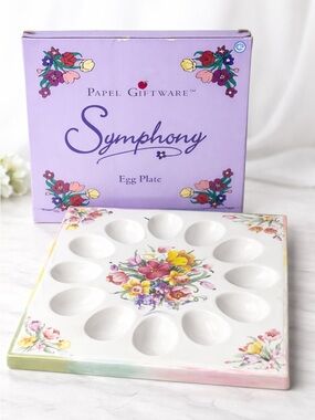 Papel Giftware Symphony Deviled Egg Plate Floral Serving Tray w Box 10.5”
